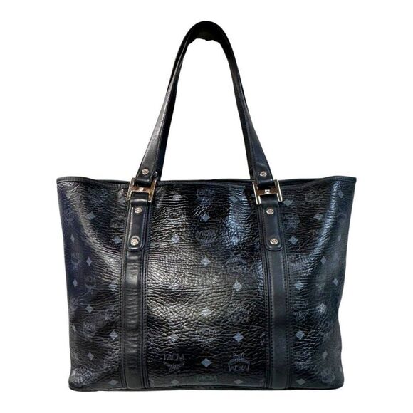 MCM Visetos Black Shopping Tote Large Purse Handbag Shoulder Bag Authentic READ - Picture 4 of 14
